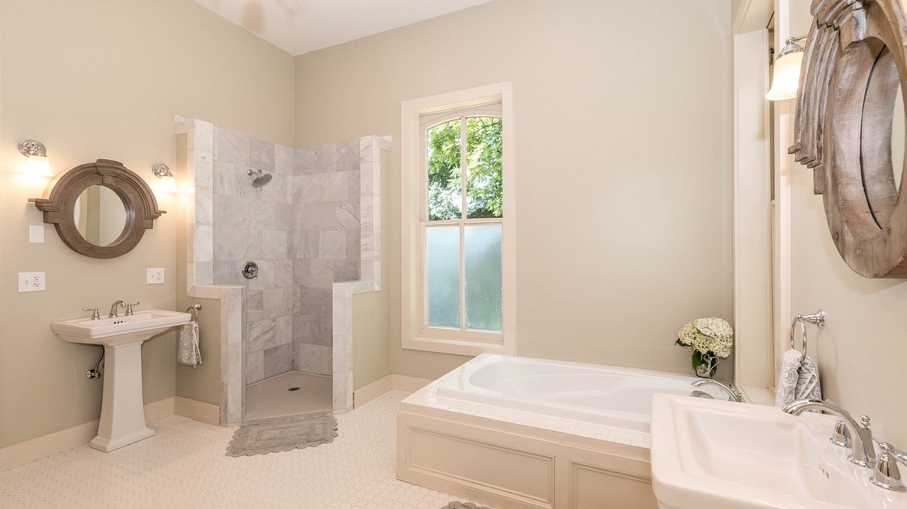 easy to clean and maintain walk in showers Full master bathroom with a separate tub and walk in shower